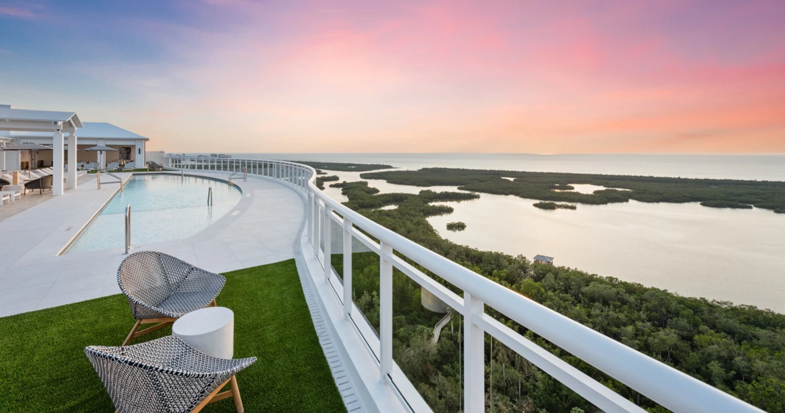 Terrace overlooking the Gulf at sunset